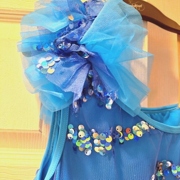Weissman Blue Sequined Fringe Tap Jazz Dance Costume XLC - Picture 5 of 8